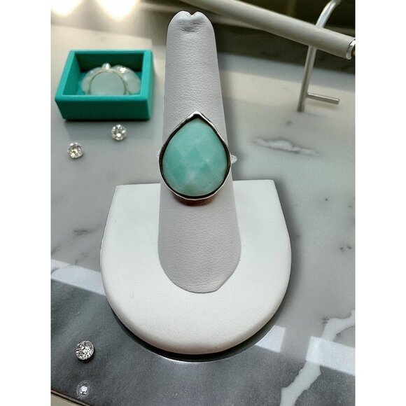 Unknown Jewelry - Milky Aquamarine Sterling Silver Teardrop Ring Size 8 Gemstone Jewelry